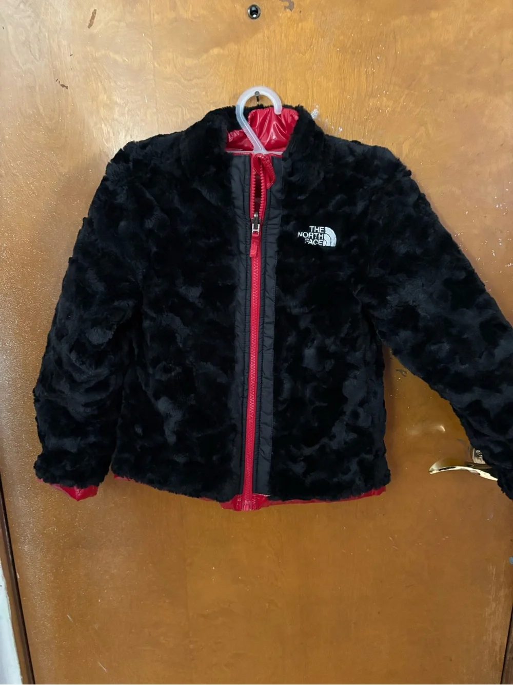 The North Face coat.  Girls. Red reversible